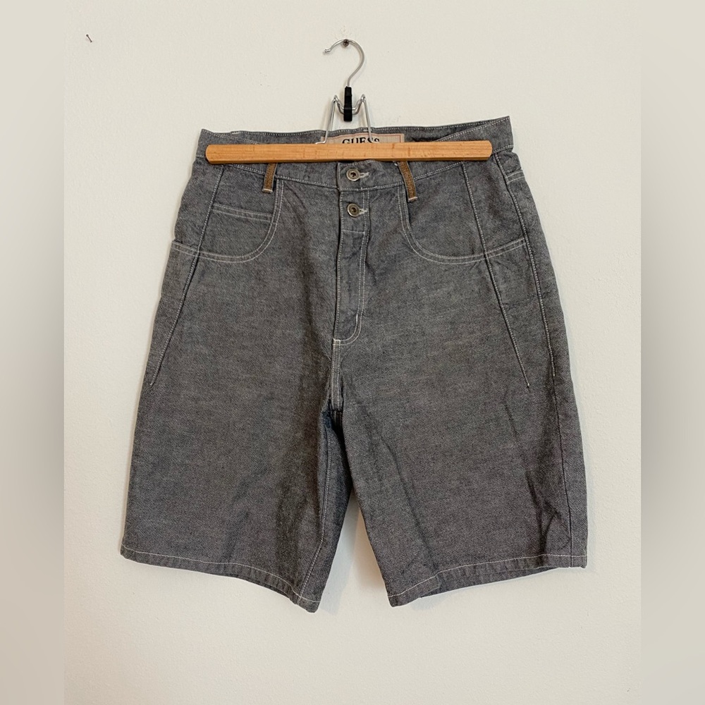 Vintage Guess 2 Button Fly Shorts Size 31 Gray Blue